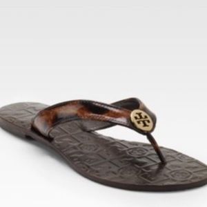 Tory Burch Tortoise and Gold Flip Flops